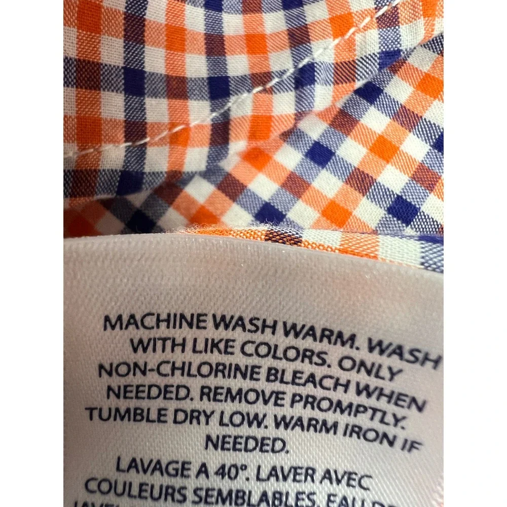 Ralph Lauren Button Down Kids Shirt Size L 14-16 Orange Blue Gingham Classic A57